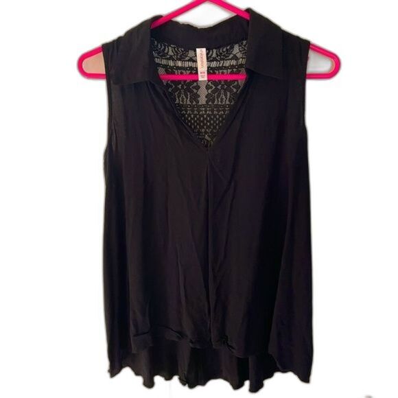Xhilaration Black Lace Back Tank Top Blouse size M Collar V-neck Dressy Casual - Picture 1 of 11